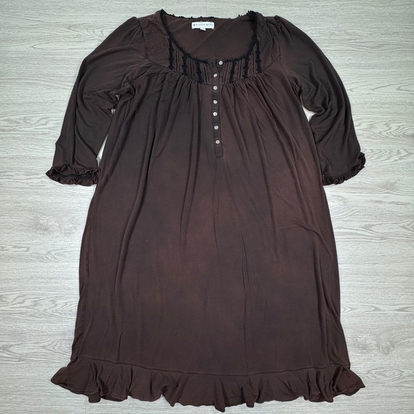Eileen West Other - Eileen West Women's Nightgown‎ Henley Ruffle Lace Trim Brown Small Modal Spandex